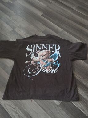 GSTR Brown Sinner Saint Teddy Bear Cupid Graphic Oversized Tee Size LARGE